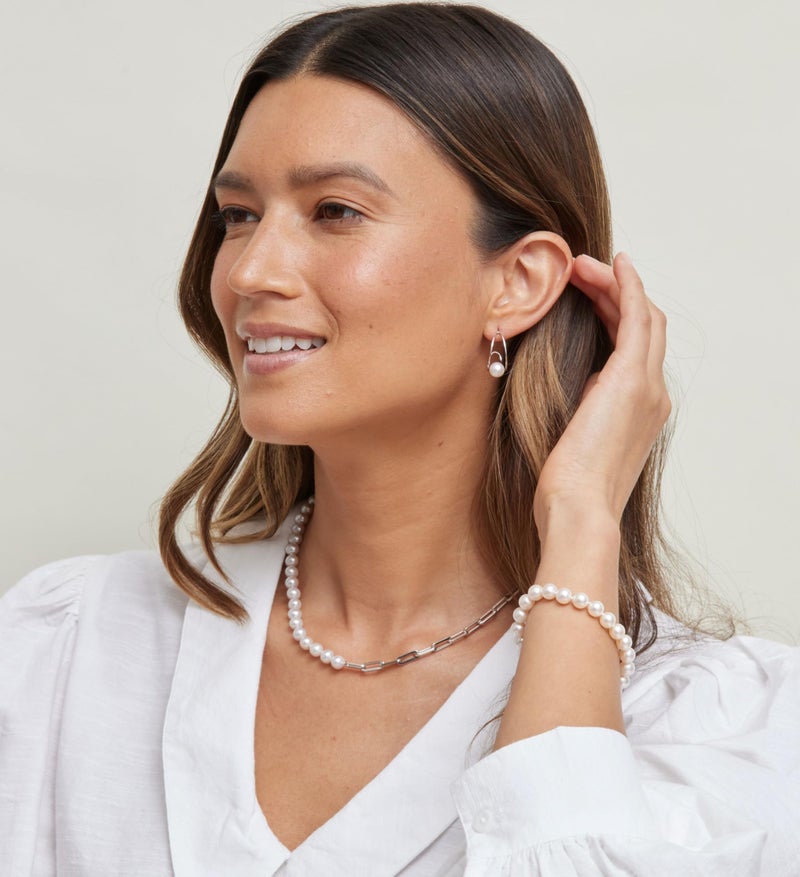 The Pearl Source White Freshwater Pearl Bracelet for Women - Cultured Pearl Bracelet with 14k Gold Plated Clasp with Genuine Cultured Pearls, 7.0-7.5mm Pearl Gifts for Anniversary - Image 3